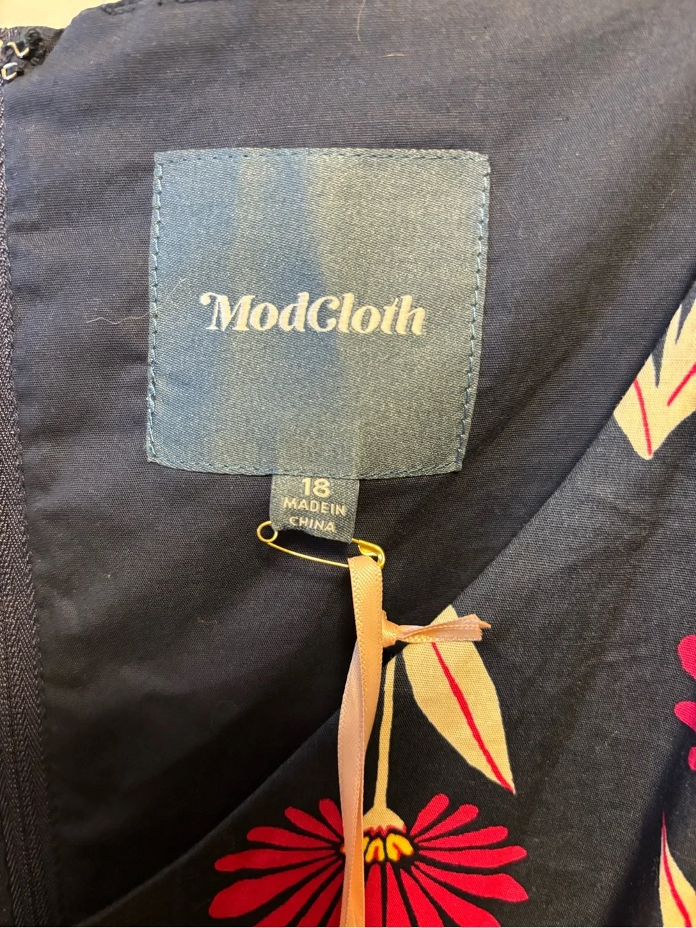 NWT ModCloth Navy Dress with Pink and Cream Floral Print - Picture 3 of 3